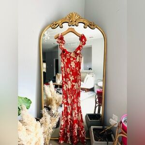 Free people red floral remind me maxi slip dress NWOT medium